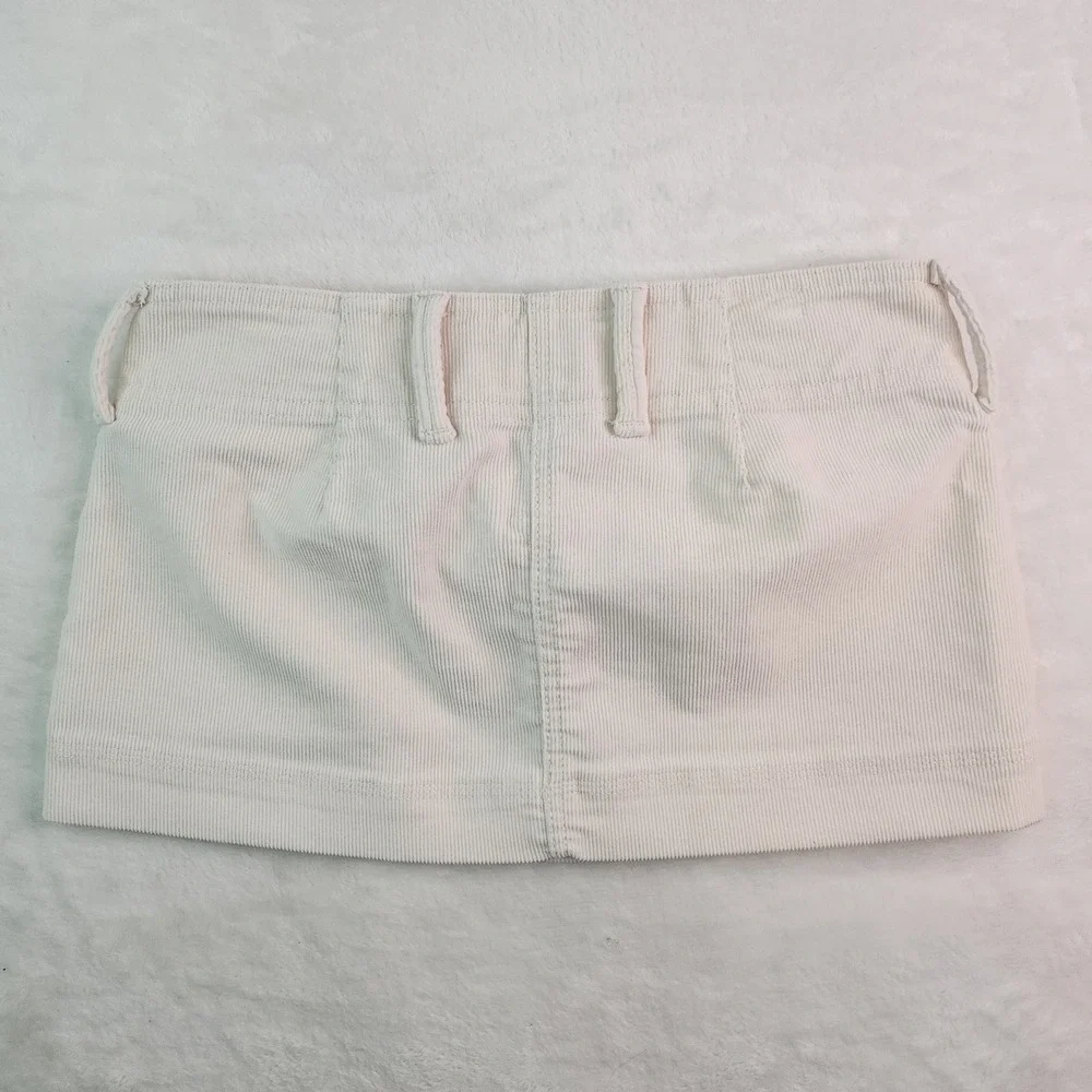 Vintage Y2K Hollister Cream Corduroy Micro Mini Skirt Size 0 W29 Ultra Low Rise